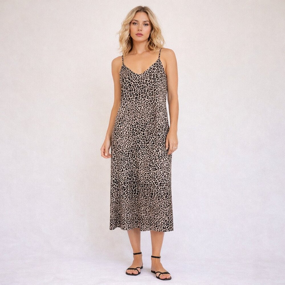 Mittoshop Leopard Print Slip Midi Dress Size M
